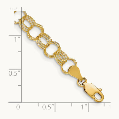 Solid Triple Link Charm Bracelet, 14K