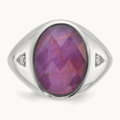 IBGoodman Oval Ruby Doublet and Diamond Complete Ring, 14K White Gold