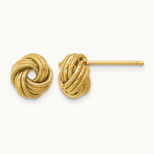 Love Knot Polished and Textured Post Earrings — 10K Yellow Gold