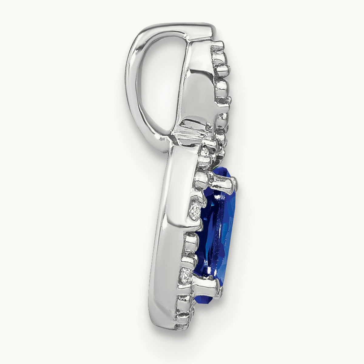 Oval Sapphire and Diamond Halo Pendant — 14K White Gold
