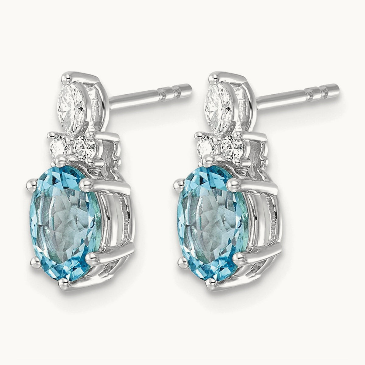Diamond and Blue Topaz Post Earrings — 14K White Gold