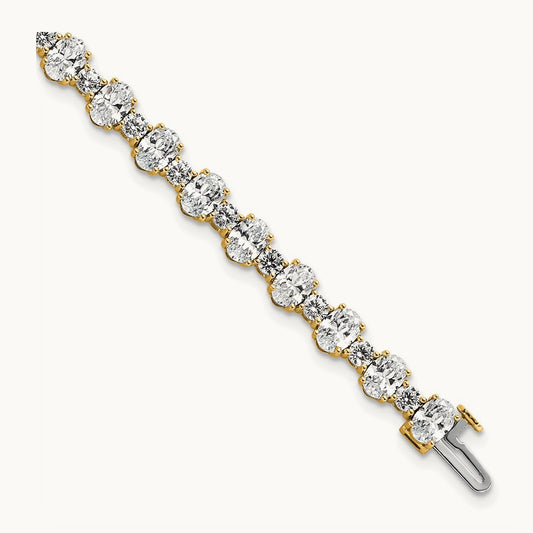 Oval/Round Tennis Bracelet, 11.00 ct tw Lab-Grown Diamond — 14K Yellow Gold
