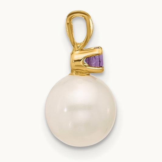 7- White Round FWC Pearl Amethyst Pendant, 7.5mm, 14K