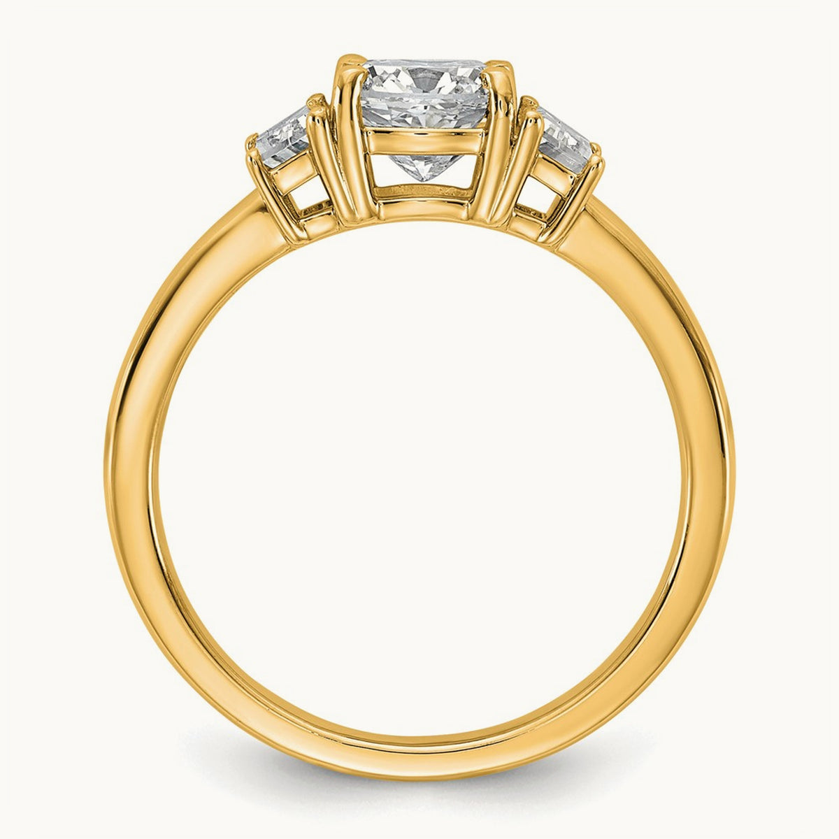 Cushion & 1/2 Moon Engagement Ring — 14K Yellow Gold, 1 3/8 ct, 7