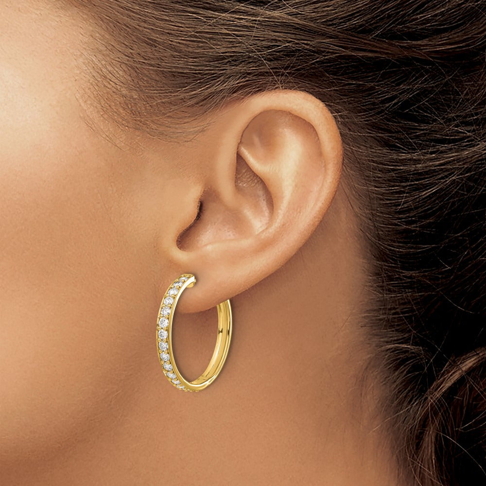 Diamond Hinged Hoop Earrings — 14K Yellow Gold, 30mm, 1.95 ct