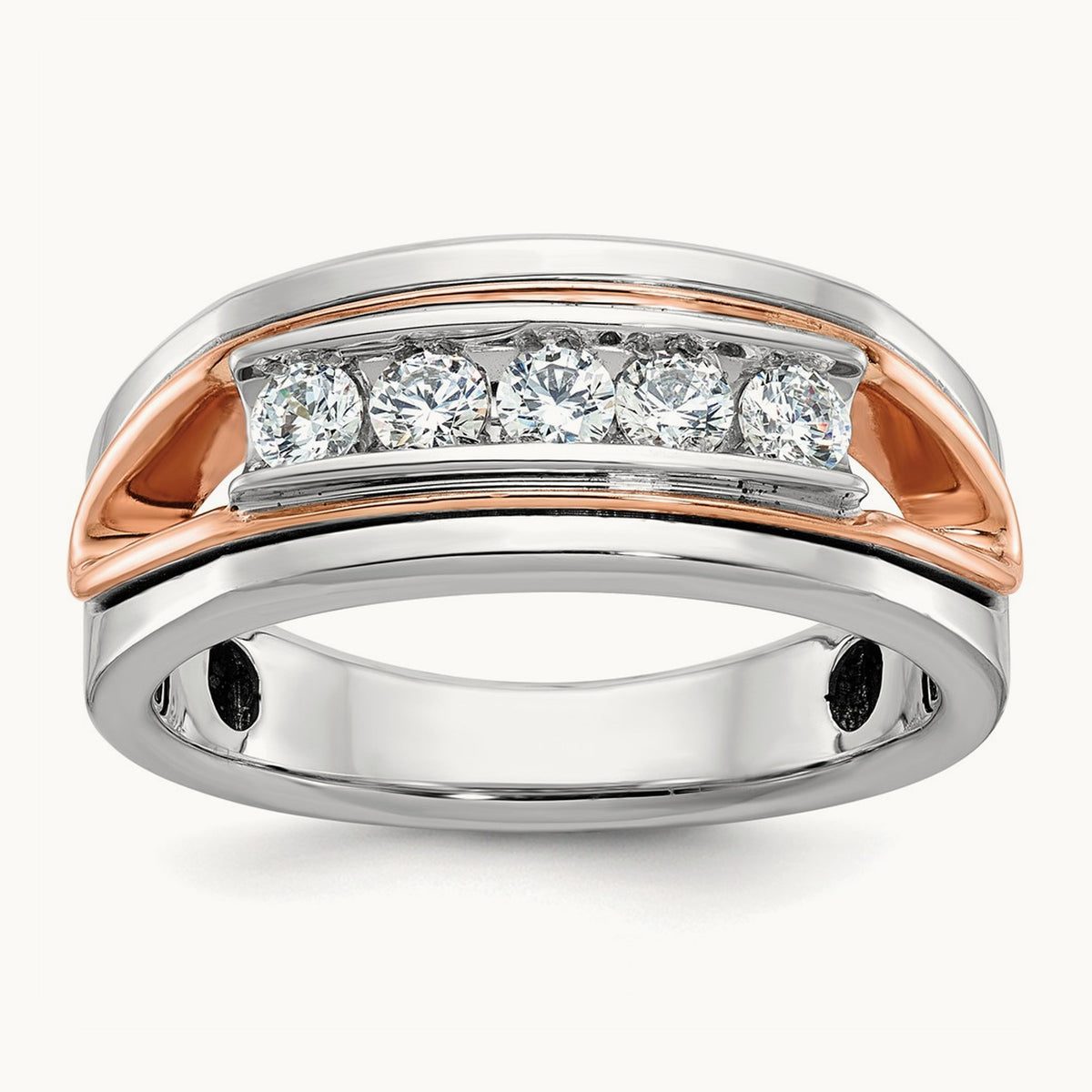 White/Rose Gold IBGoodman Men's Polished 5-Stone Diamond Ring, 14K