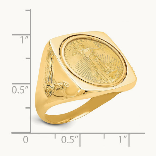 Men's Eagle Side Square Mounted 1/10oz AM Eagle Coin Bezel Ring, 14K