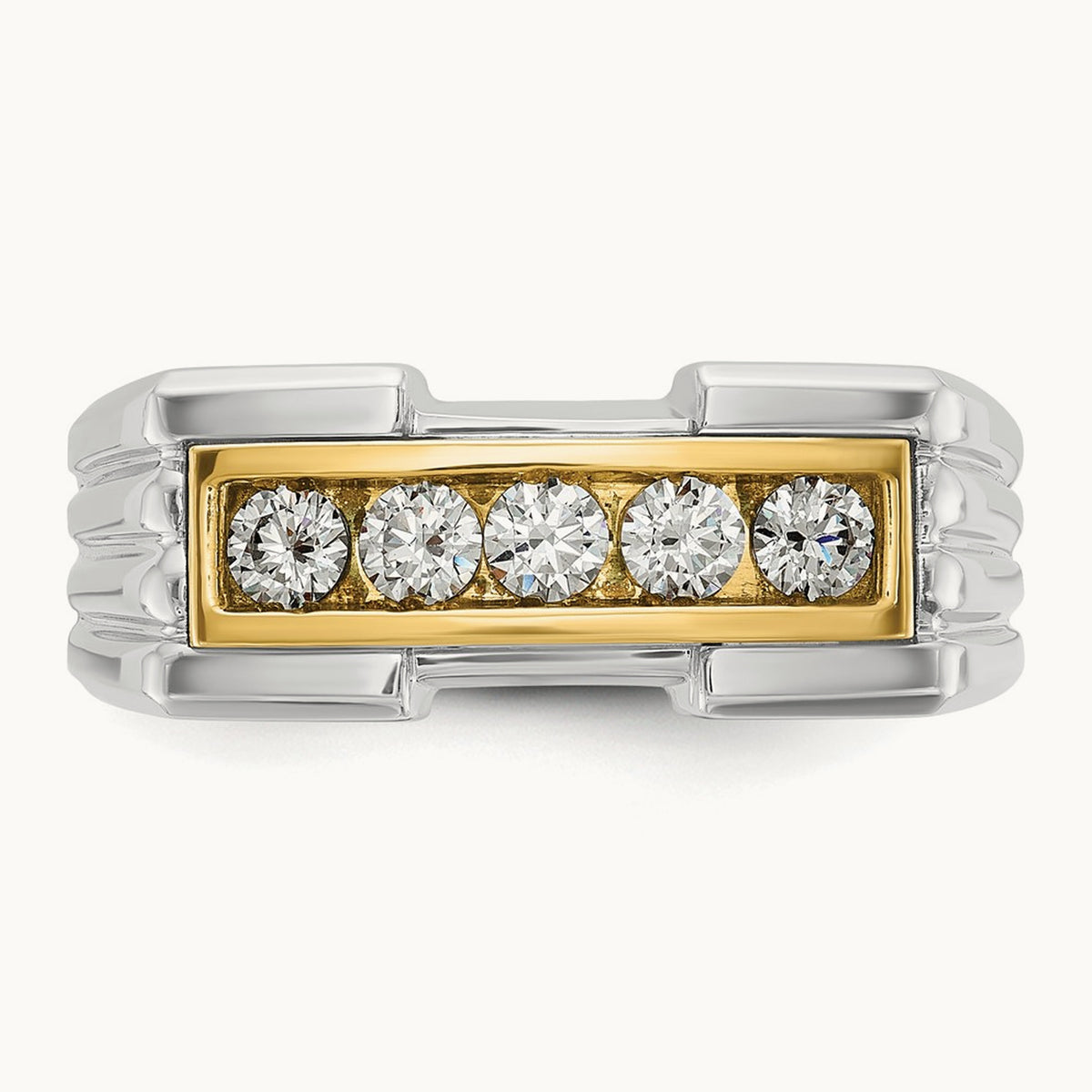 14ktt IBGoodman Men's Polished & Grooved 5-Stone Diamond Ring