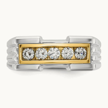 14ktt IBGoodman Men's Polished & Grooved 5-Stone Diamond Ring