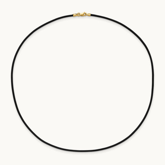 16in Black Leather Cord Necklace — 14K Yellow Gold, 1.5mm
