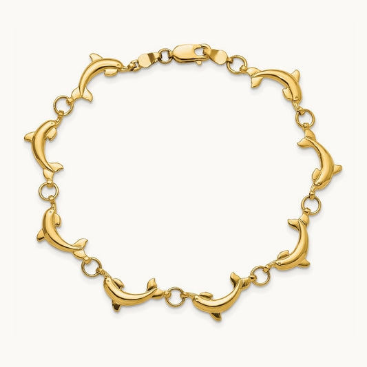 Polished Dolphin Bracelet, 14K