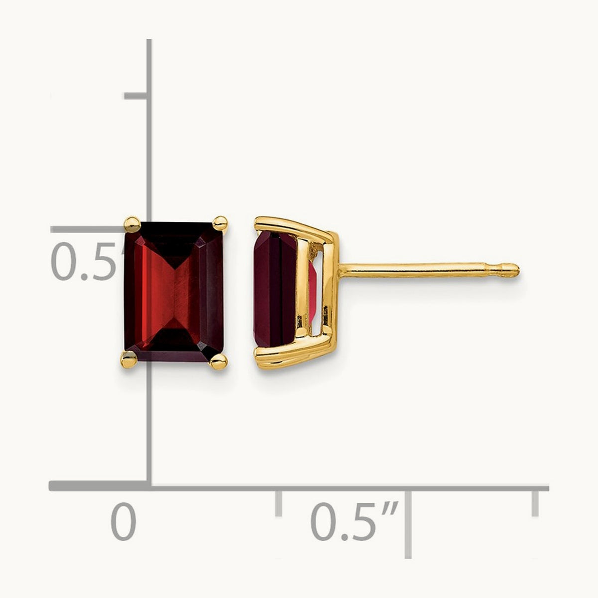 7x5mm Emerald Cut Garnet Earrings, 14K
