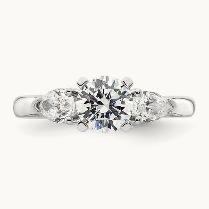 3-Stone Diamond Peg Set Semi-mount Engagement Ring, 14K White Gold