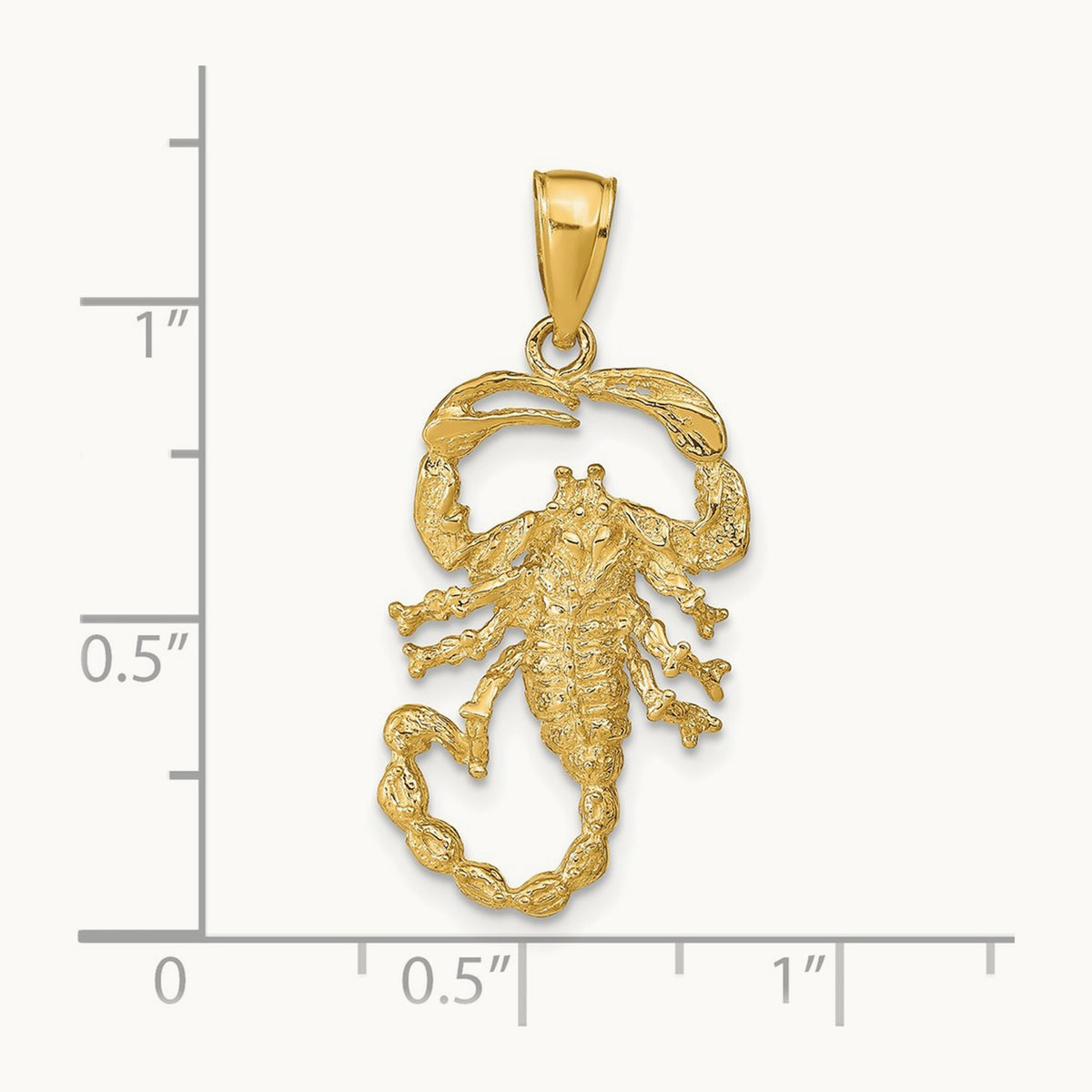 Solid Polished Open-Backed Scorpion Pendant — 14K Yellow Gold, 30mm