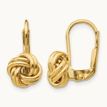 Polished Love Knot Leverback Earrings — 14K Yellow Gold