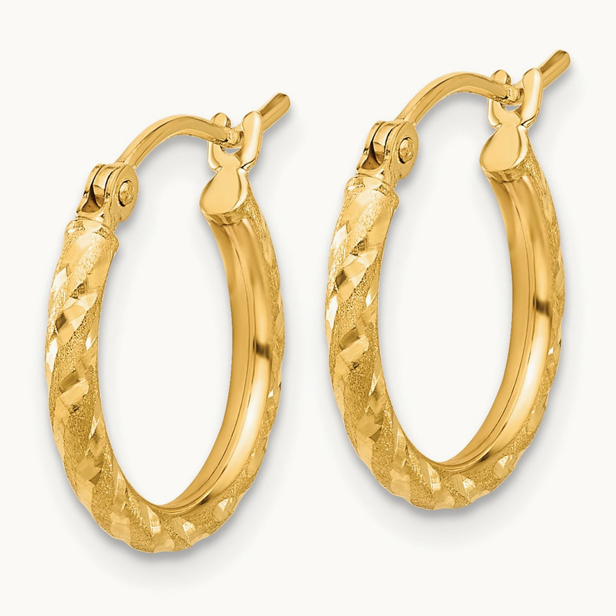 Polished and Satin Diamond-cut Hoop Earrings — 14K Yellow Gold