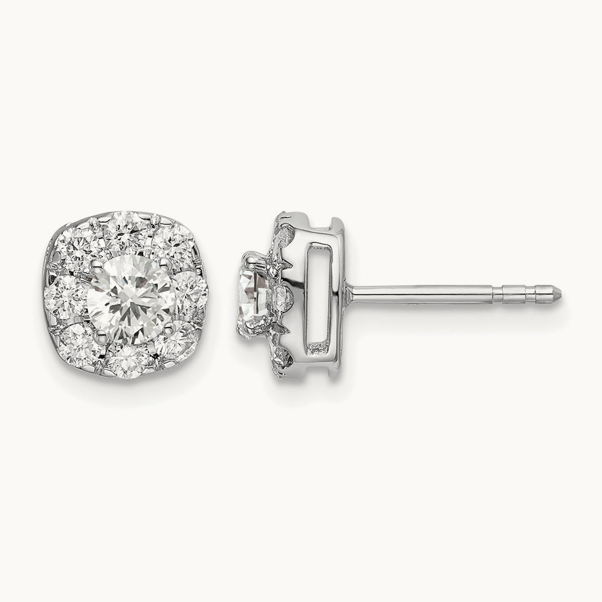 Cushion Halo Post Earrings, 0.25-1.00 ct tw Lab-Grown Diamond — 1 ct, 14K White Gold