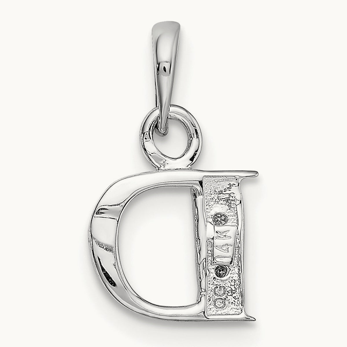 Diamond Letter D Initial Pendant, 14K White Gold with Rhodium