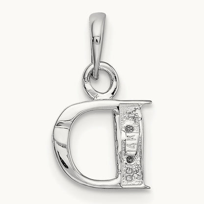 Diamond Letter D Initial Pendant, 14K White Gold with Rhodium