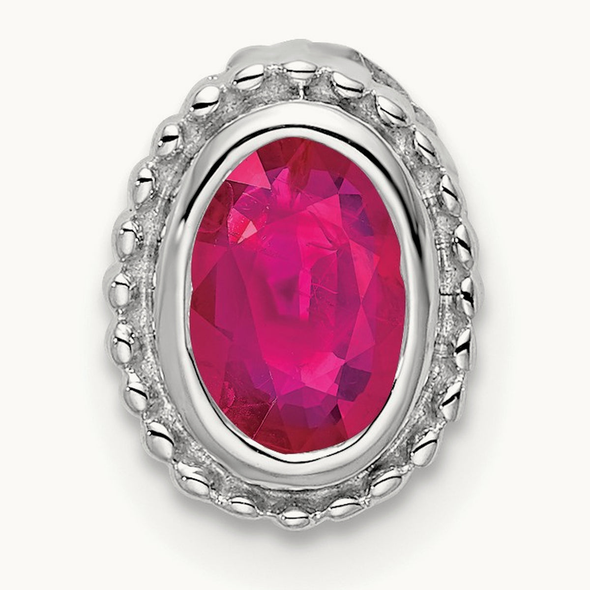 Oval Ruby Chain Slide — 14K White Gold