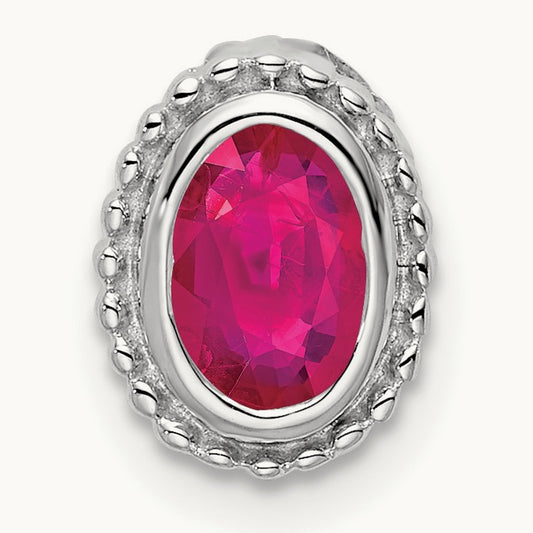 Oval Ruby Chain Slide — 14K White Gold