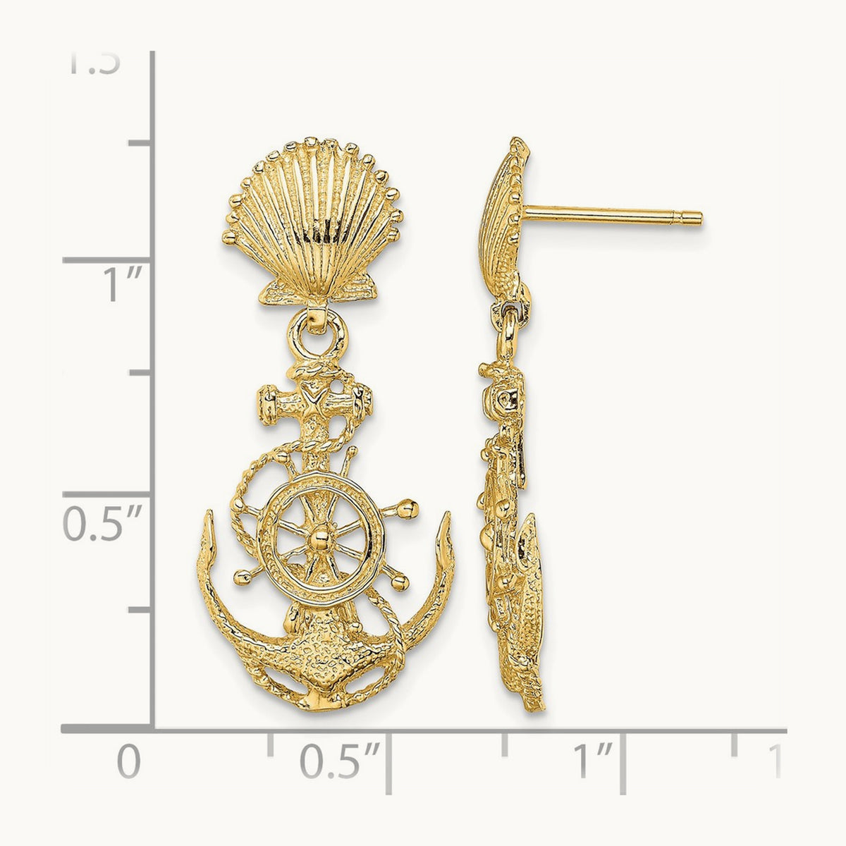 Shell and Anchor Double Dangle Earrings, 14K