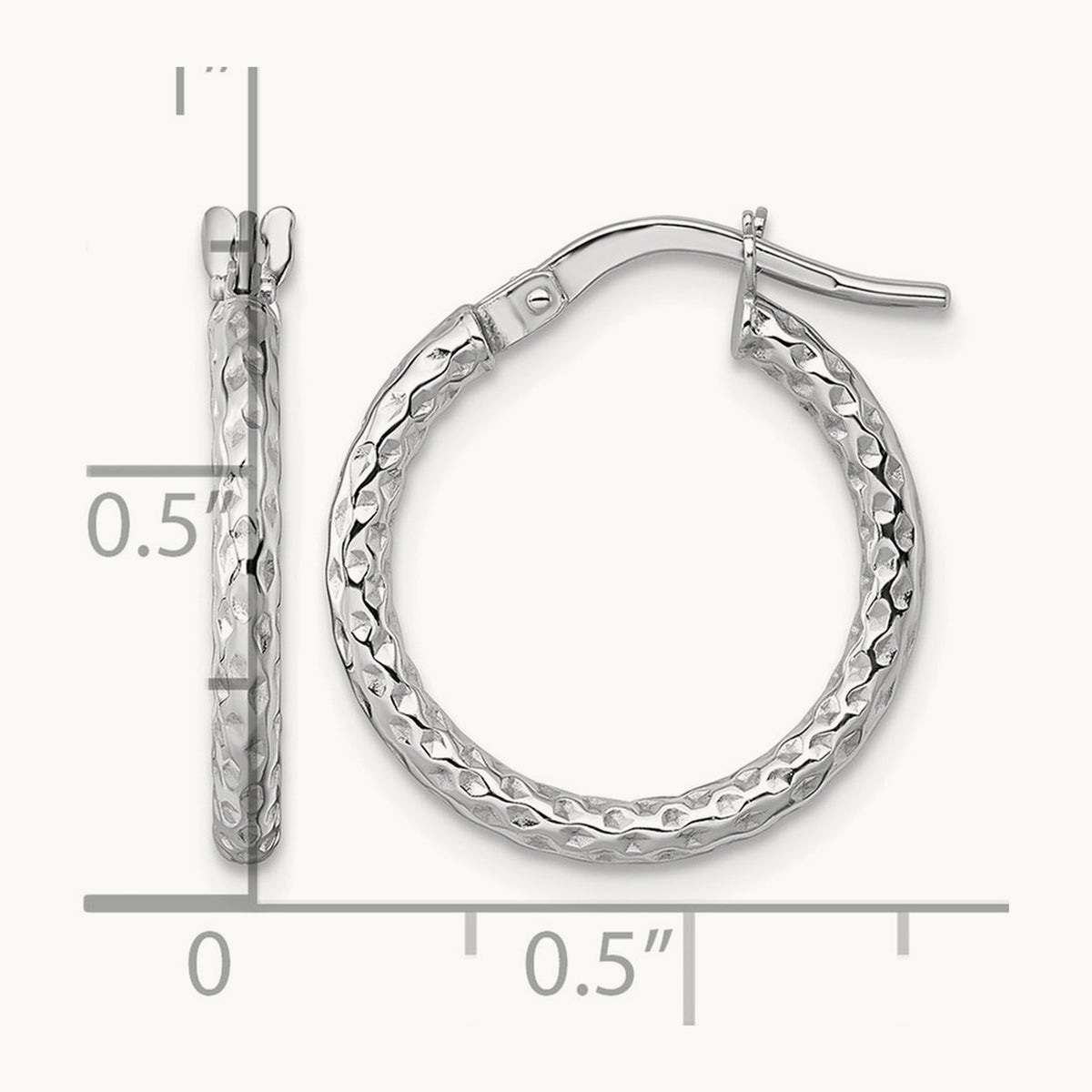 Polished Diamond-cut Hoop Earrings — 14K White Gold, 18mm