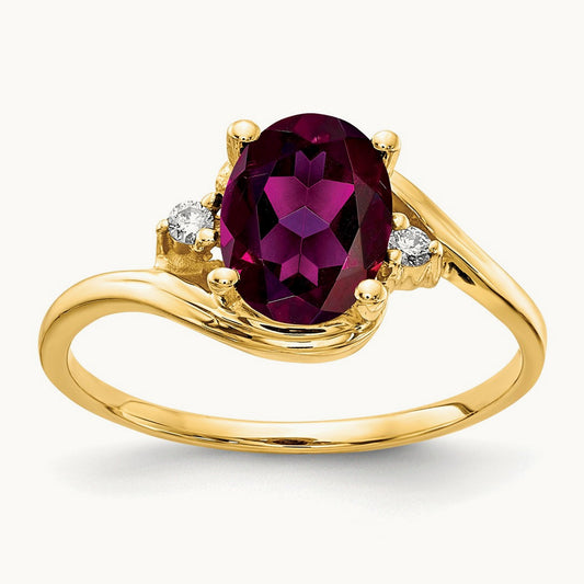 Oval Rhodolite Garnet AA Diamond ring — photo set