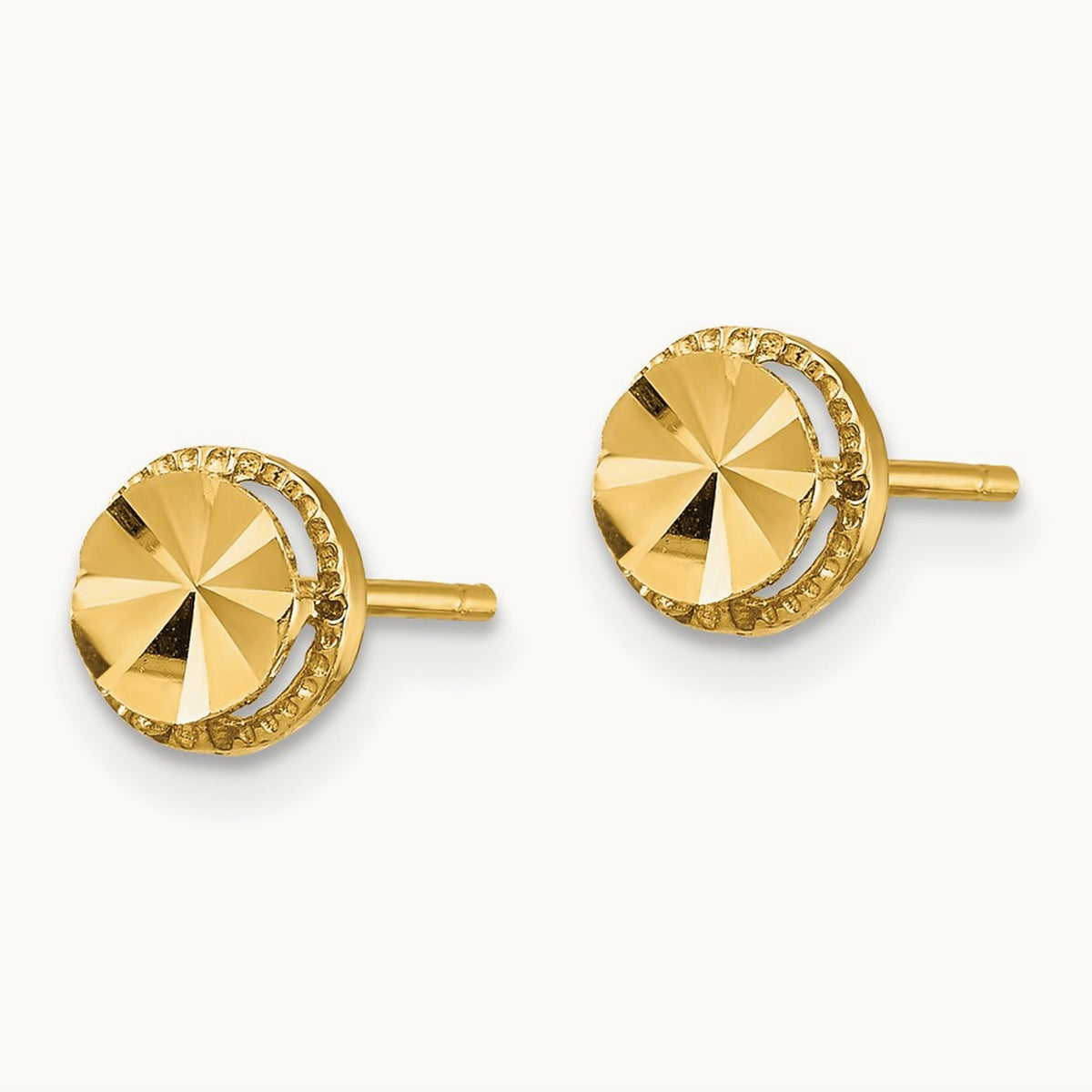 Diamond-Cut Round Post Earrings — 14K Yellow Gold