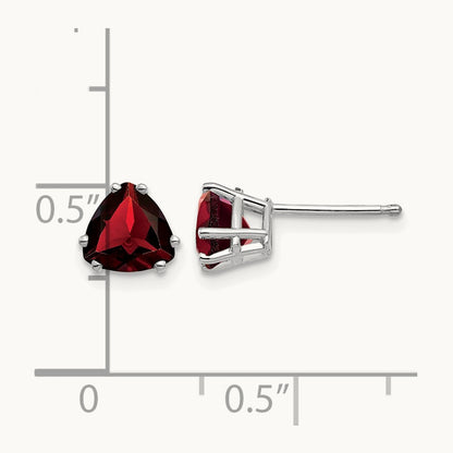Trillion Garnet Earrings, 6mm, 14K White Gold