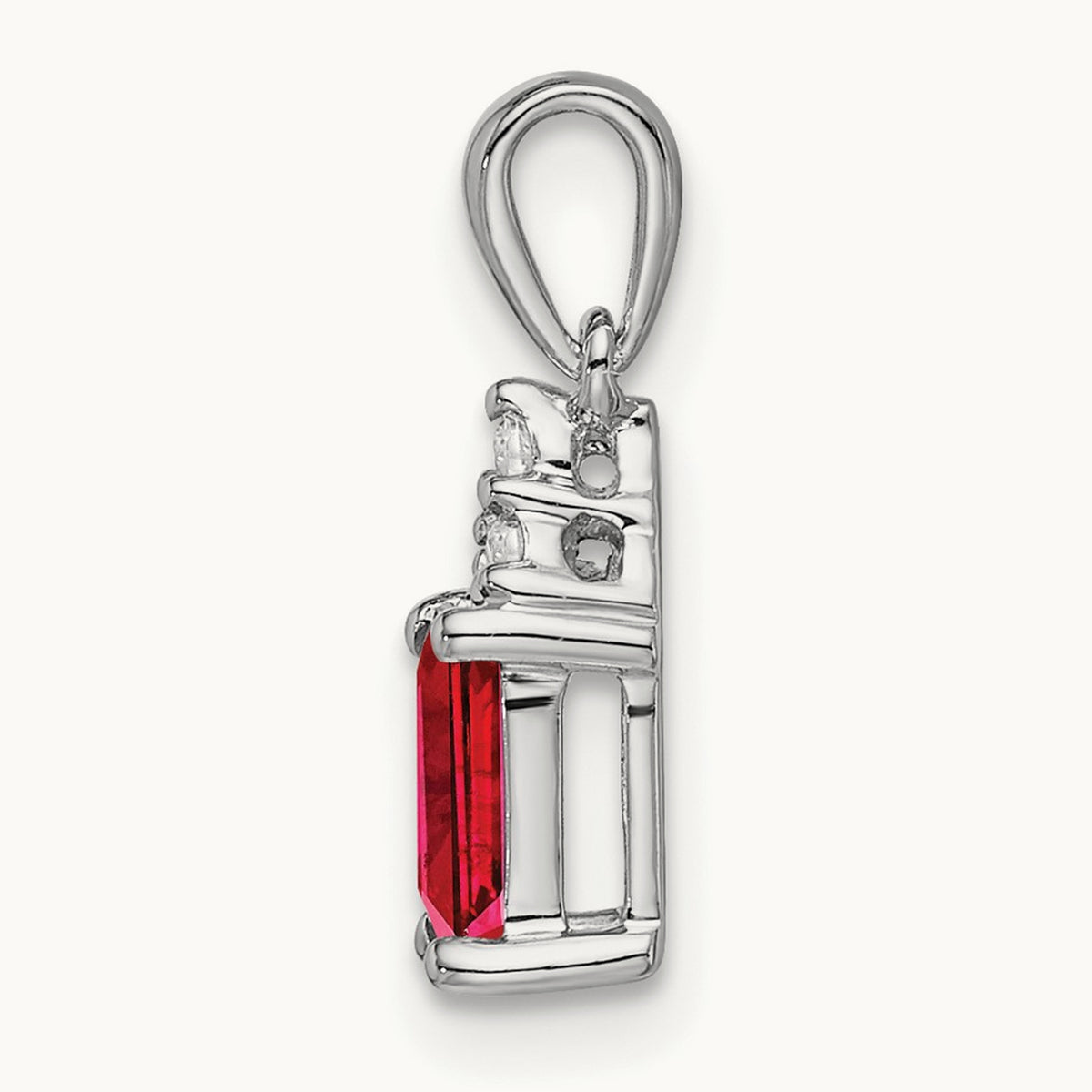 Emerald-shape Ruby and Diamond Pendant — 14K White Gold, 16.9mm