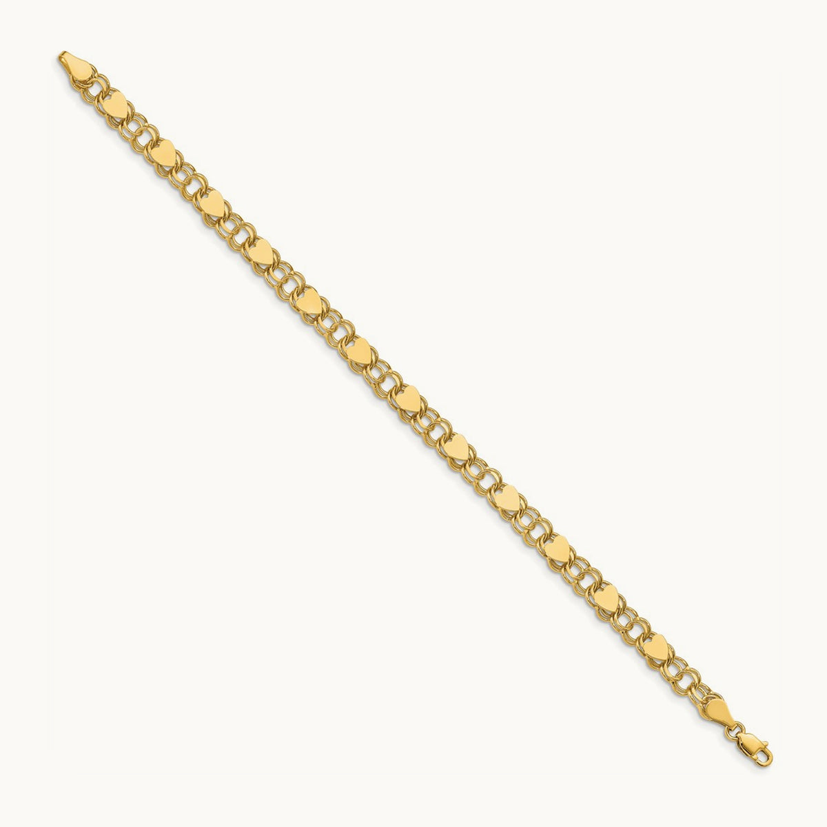 Double Link with Hearts Charm Bracelet, 14K