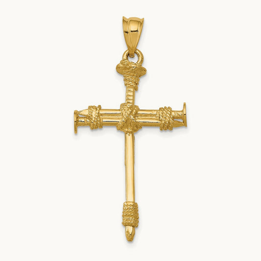 Polished Nail Cross Pendant, 14K