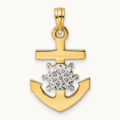 14k/White Rhodium D/C Anchor and Ship's Wheel Pendant