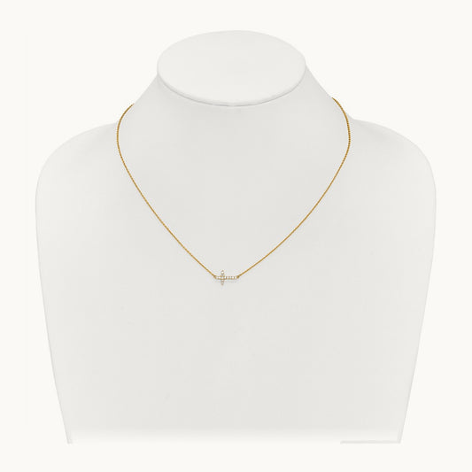 Sideways Cross Necklace, 0.15 ct tw Lab-Grown Diamond — 14K Yellow Gold