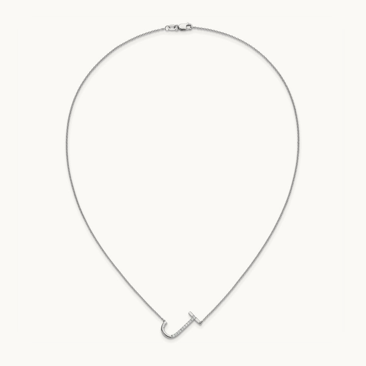 Sideways Diamond Necklace — 14K White Gold, J