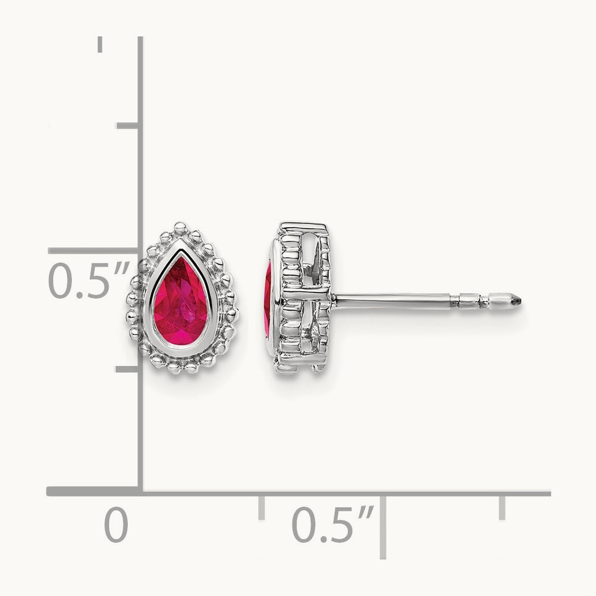 Pear Ruby Post Earrings — 14K White Gold