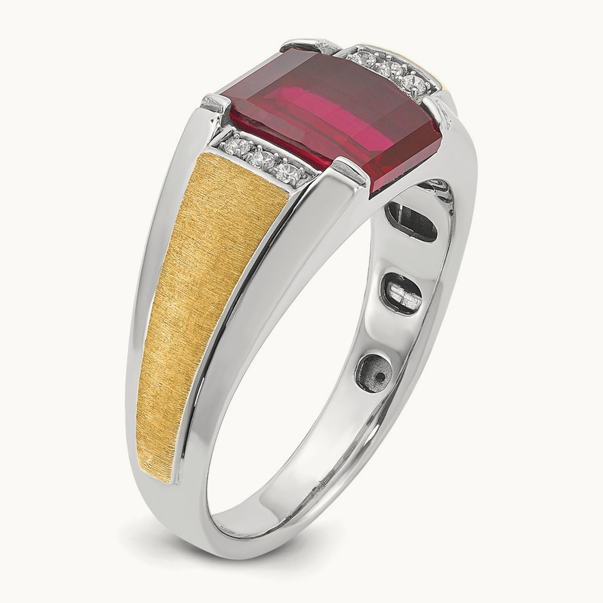 IBGoodman Men's Satin Cr.Ruby/Diamond Complete Ring, 14K Two-tone