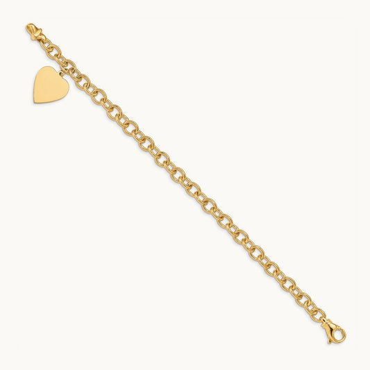Link W/ Heart Charm Bracelet, 14K