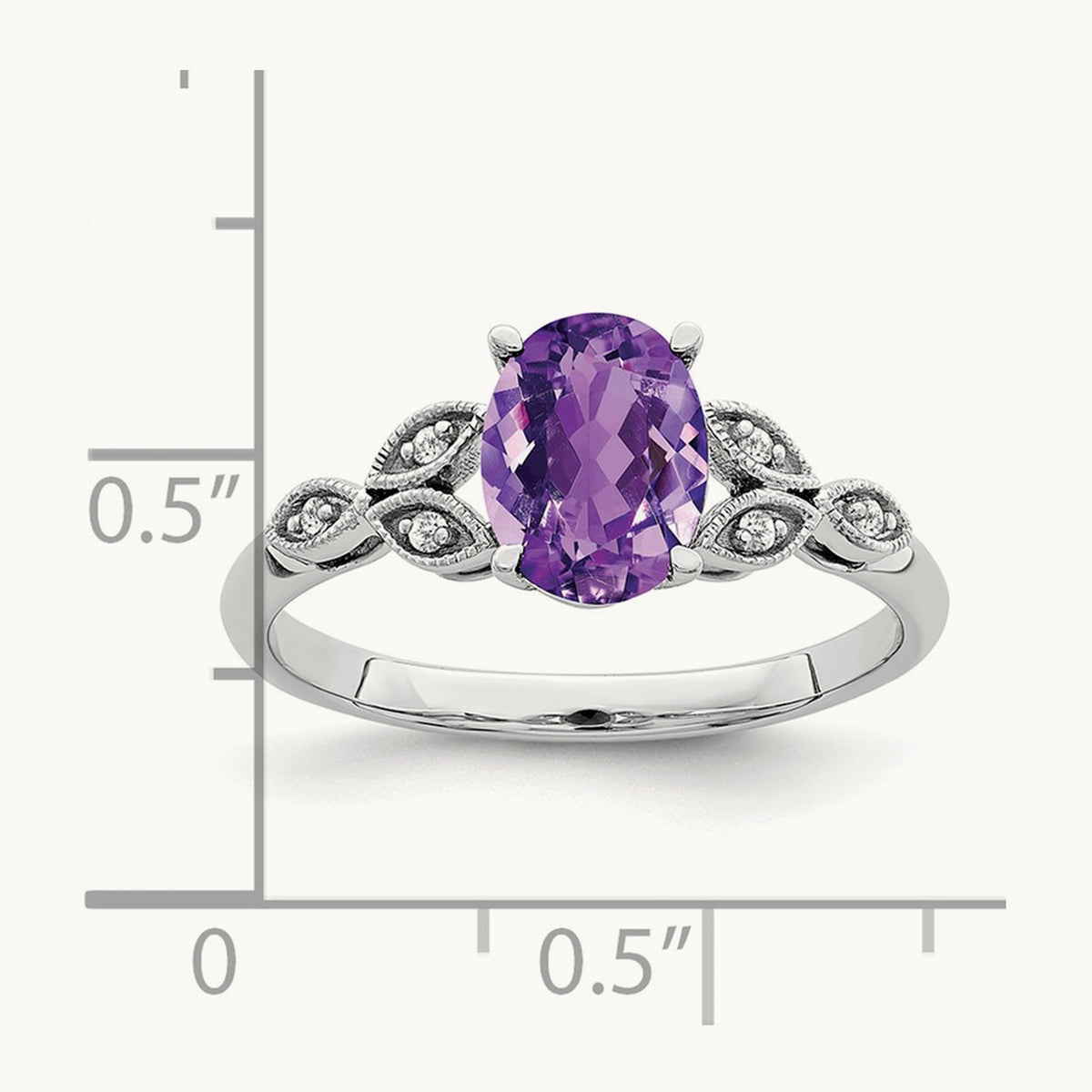 Oval Amethyst and Diamond Ring, 14K White Gold