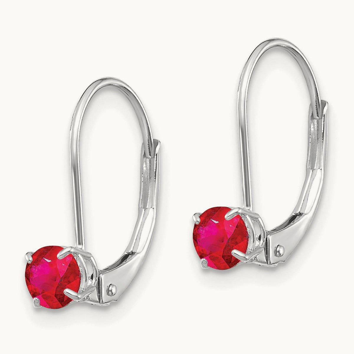 Round July/Ruby Leverback Earrings — 14K White Gold