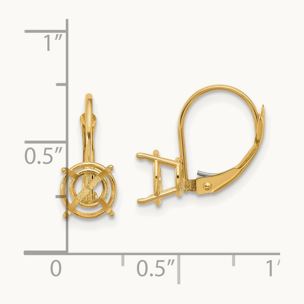 Round Leverback Earring Mounting, 7mm, 14K