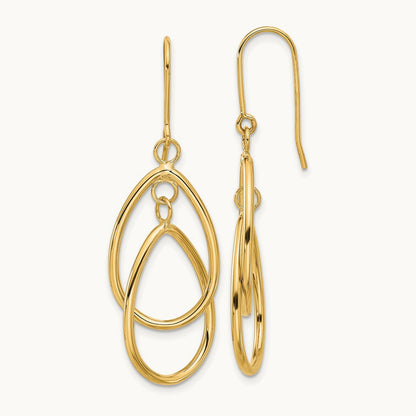 Polished Double Circle Dangle Wire Earrings, 14K