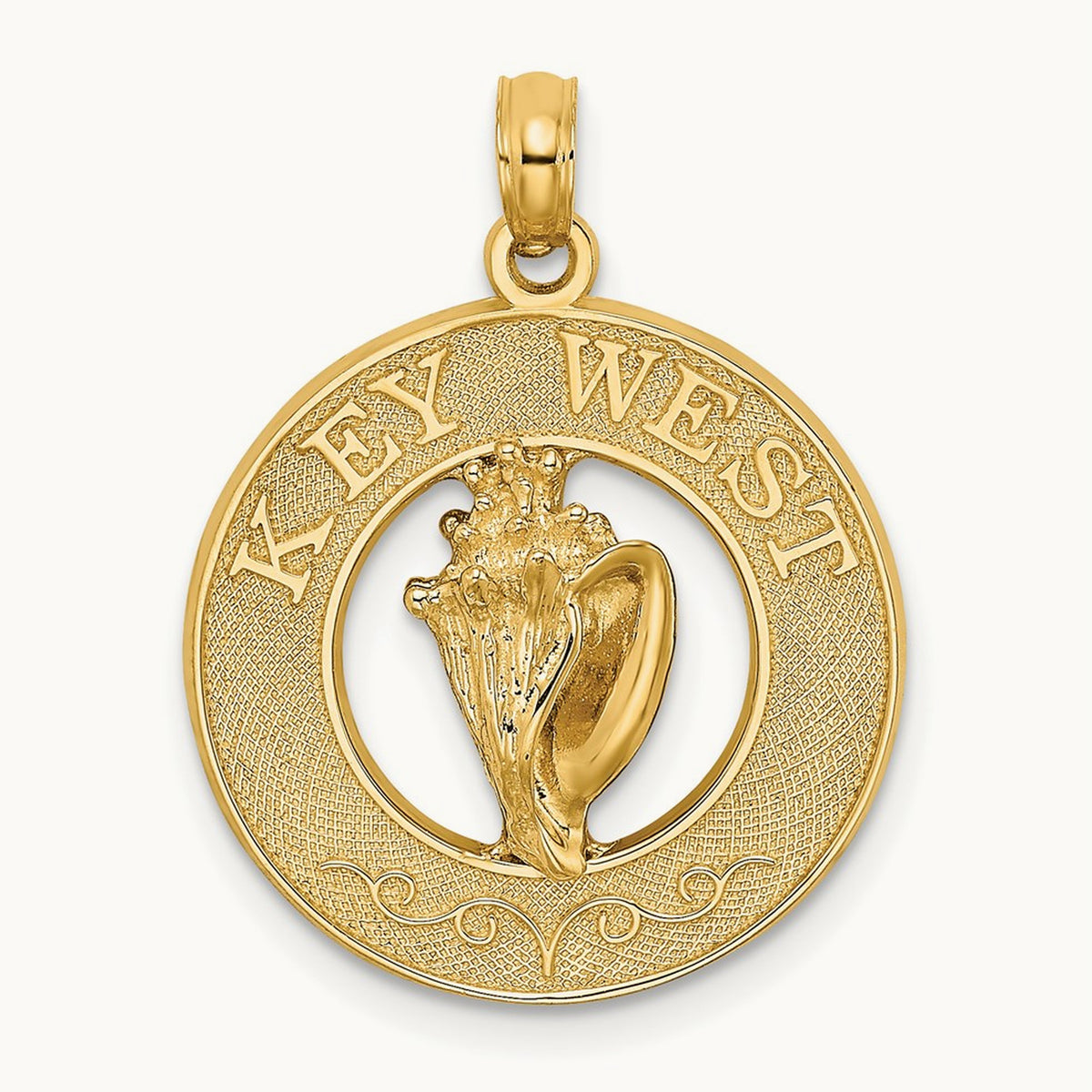 KEY WEST w/Conch Shell Circle Charm, 14K