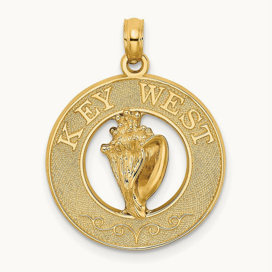 KEY WEST w/Conch Shell Circle Charm, 14K