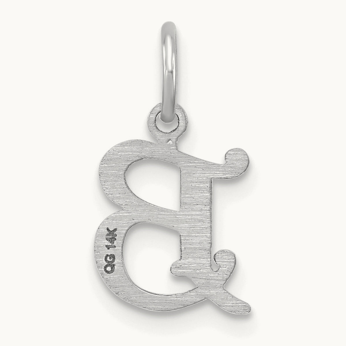 Diamond-cut Initial Charm — 14K White Gold, B