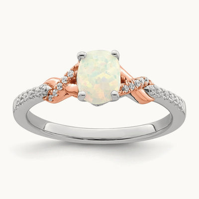 Polished Oval Opal & Diamond Ring, 14K Two-tone