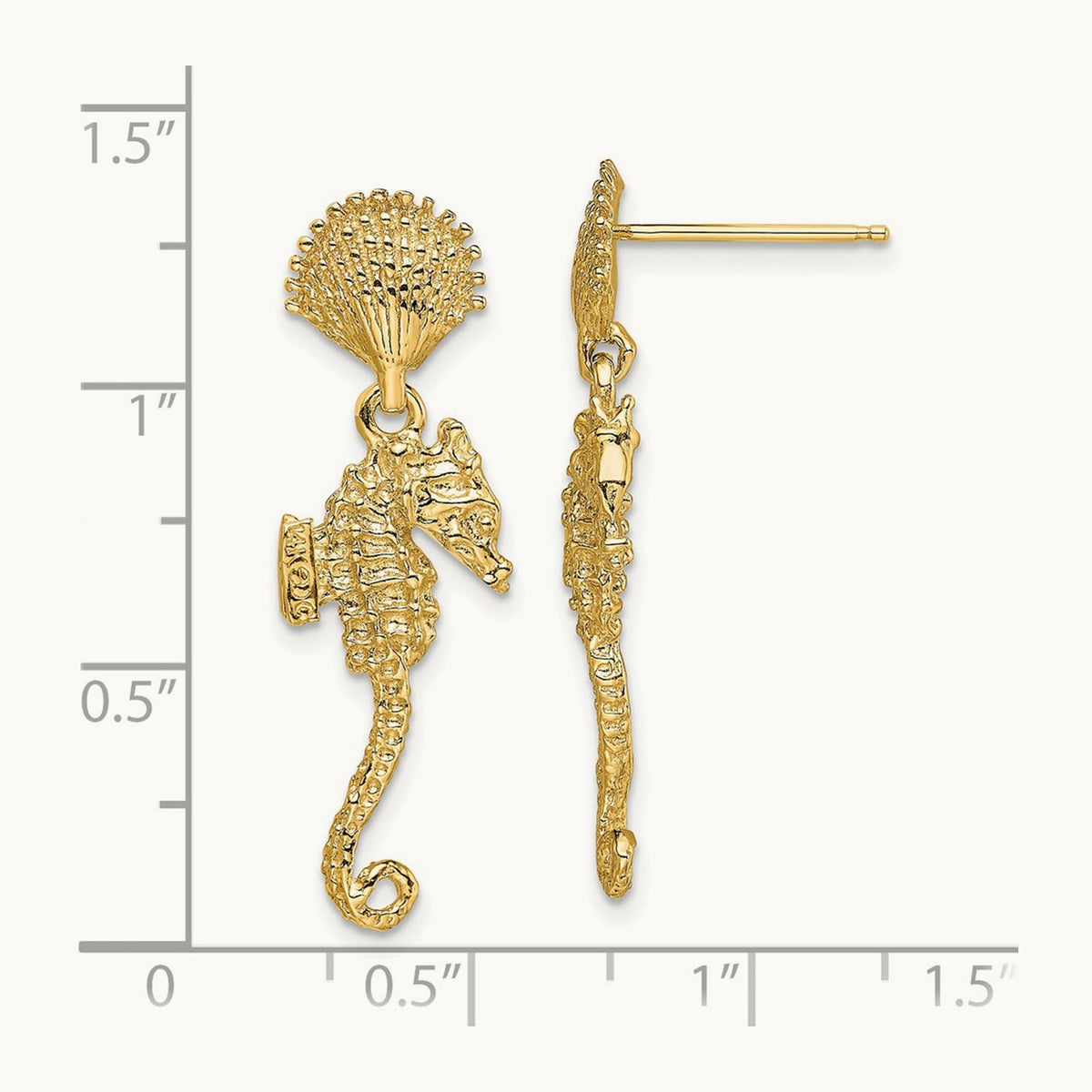 Shell & Seahorse Dangle Earrings, 14K