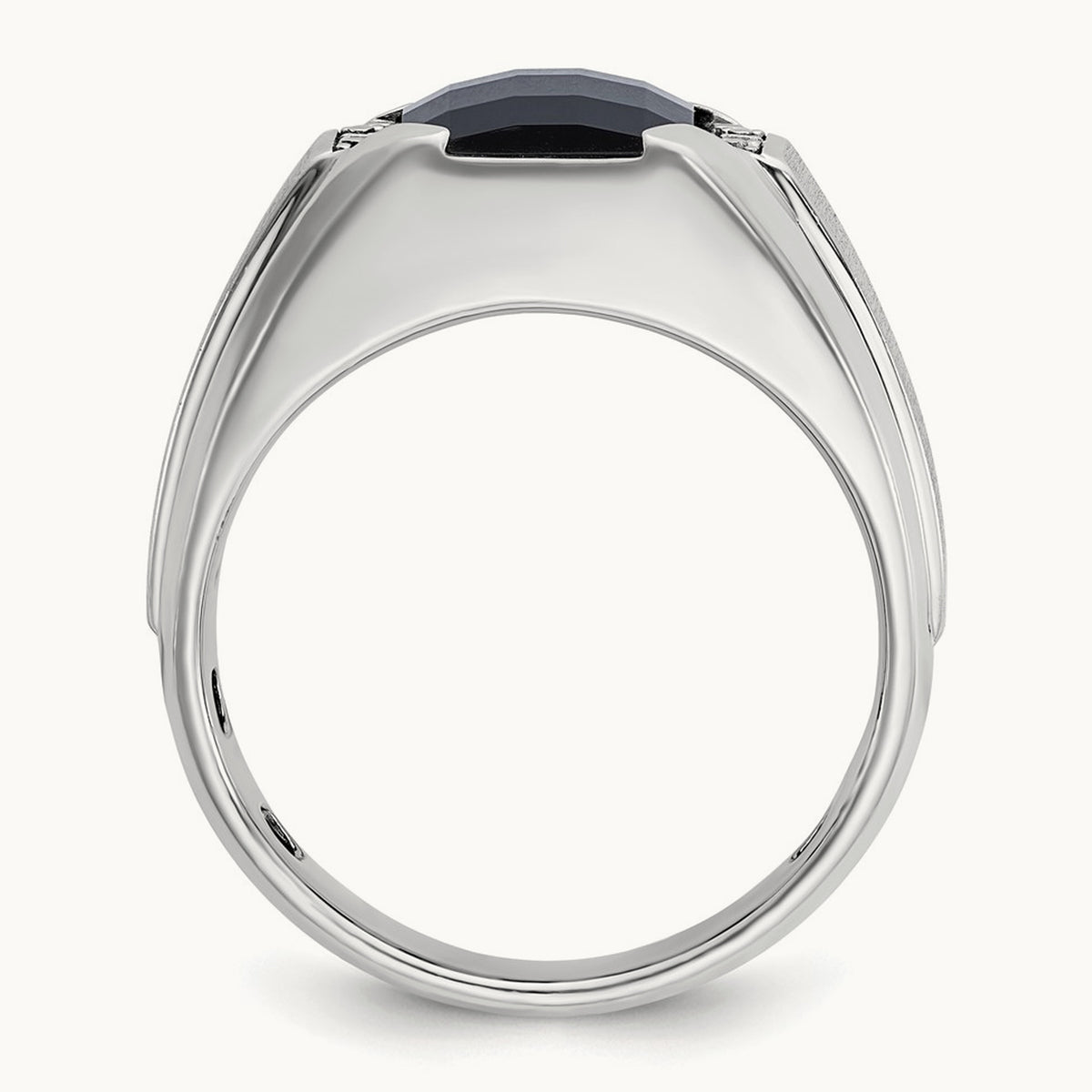 IBGoodman Men's Polished & Satin Onyx & Diamond Ring, 14K White Gold