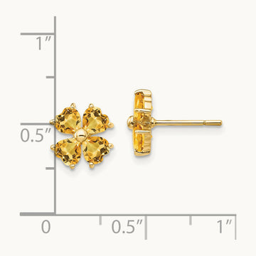 Heart-shaped Citrine Flower Post Earrings, 14K